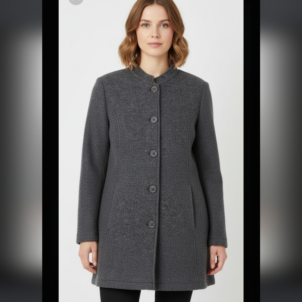 APPLESEED'S Women's Large Dark Grey‎ 100% Wool Button Down Cardigan Coat Cozy